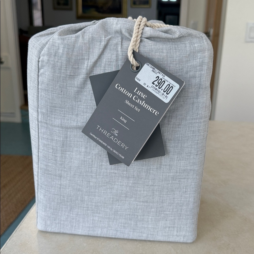 King luxe cotton cashmere sheet set NWT light gray